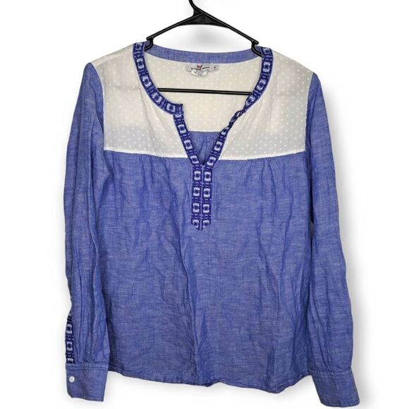 Vineyard Vines Boho Embroidered Linen Blend Bloude size Medium - Picture 1 of 5